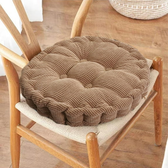Gallickan Chair Cushion, Round Solid Color Seat Cushion Thickened Soft Corduroy Cotton Filled Chair Pillow, Suitable For Kitchen Dining Chair Patio Office Cushion, Brown