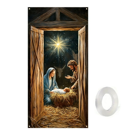 Gallickan Christmas Door Hanging Decoration, Festive Holiday Door Cover Tapestry, Xmas Tree Door Banner for Indoor Party Decor, A