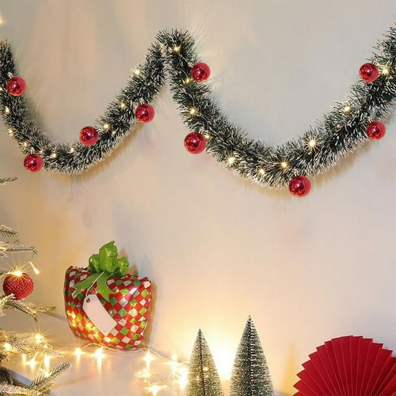 Gallickan Christmas Garland, 20 Foot Decorative Streamer, 14 Bows and Accents, Long Party Decor for Fireplace Mantle and Holiday Scene Setting, B