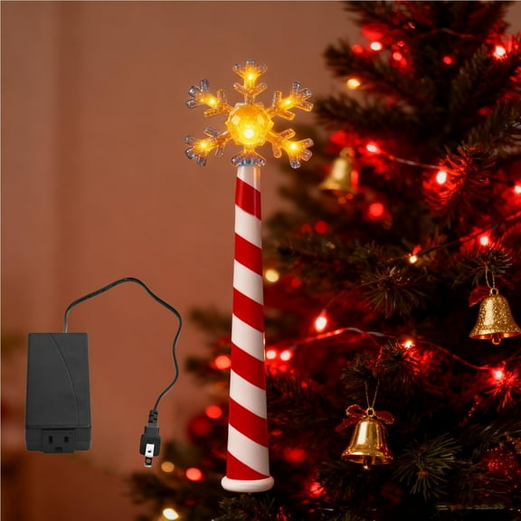 Gallickan Christmas Light Wand, Tree Shaped Controller with Star Tip, Red White Striped Design, Decoration with Glow, Festive Light Control Wand for Christmas Tree