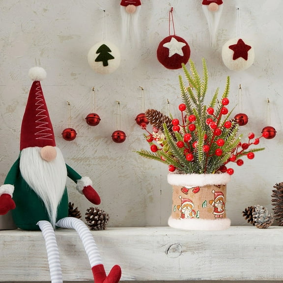 Gallickan Christmas Ornaments Decoration, Mini Christmas Tabletop Decortion with Pines Cones Berries, Christmas Bonsai Desktop Decorations, C