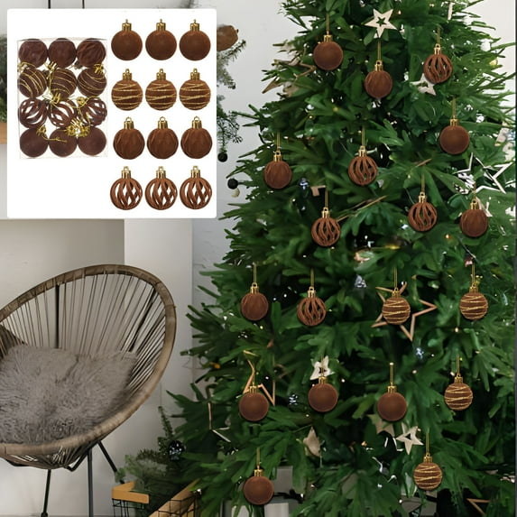 Gallickan Christmas Ornaments, Velvet Flocked Plastic Balls 12Pcs Set, Small 2 Inch Xmas Tree Hanging Decor, Home Party Decorative Accents, Brown