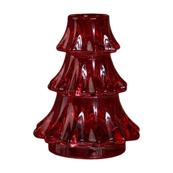 Gallickan Christmas Tree Candlestick, Glass Candle Holder for 3 Inch Pillar Candle, Holiday Table Ornament, Red Green White Decor for Home and Gift, Red