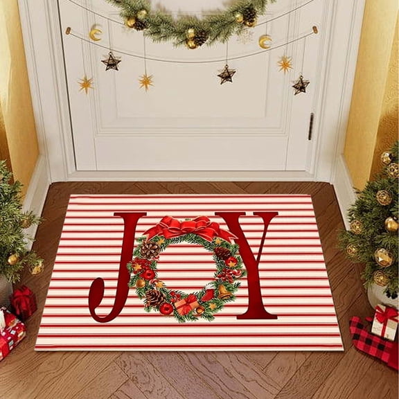 Gallickan Christmas Welcome Mat, Holiday Themed Entry Rug, Indoor Outdoor Front Door Mat with Anti-Skid Backing, 15.75x23.62 Inches, 1pc, Red, Perfect for Porch, Kitchen, and Seasonal Home Decor