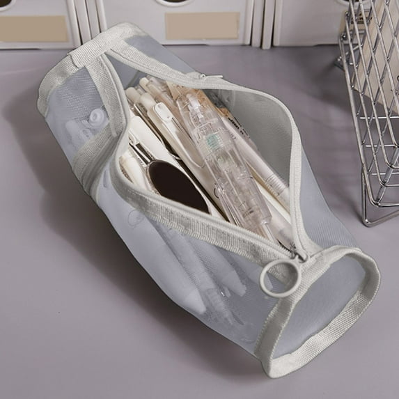 Gallickan Clear Pencil Case, Large Capacity Transparent Mesh Organizer, Japanese Style Stationery Bag, Exam Friendly Sch+ool Supplies Pouch, Gray