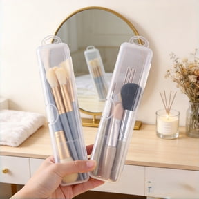 Gallickan Clear Plastic Makeup Brush Storage Box, Portable Transparent Organizer Case for Cosmetics Pens and Small Tools, 8.3x1.9x1.2 Inch, Snap Closure