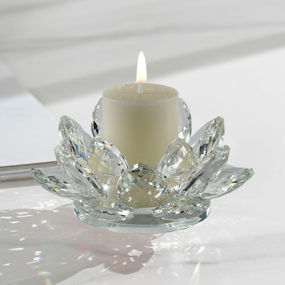 Gallickan Crystal Flower Tealight Holder, Glass Lotus Tea Light Candle Stand, Floral Decorative Candle Cup for Christmas Home Wedding Party Decor, Clear
