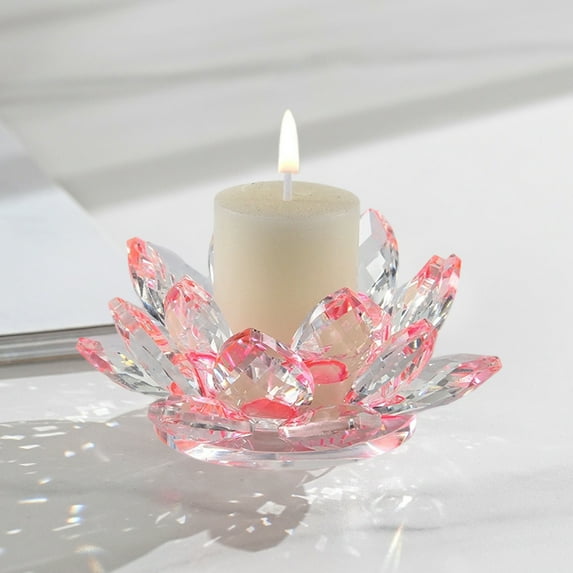 Gallickan Crystal Flower Tealight Holder, Glass Lotus Tea Light Candle Stand, Floral Decorative Candle Cup for Christmas Home Wedding Party Decor, Pink
