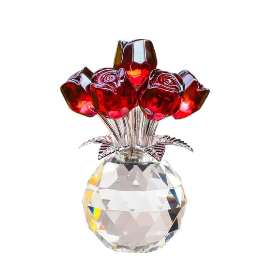 Gallickan Crystal Rose Decor, Glass Rose Ornament, 7 Roses, Home Decoration, Car Interior Decor, for Valentine's Day, Anniversary, Birthday Gift, Red