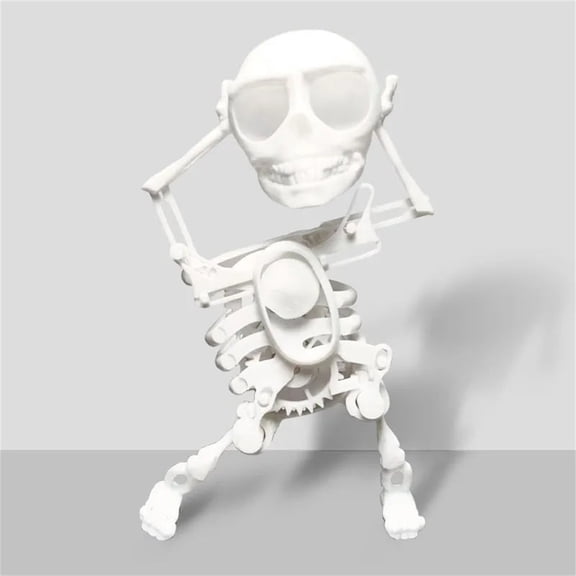 Gallickan Dancing Skeleton Toy, Halloween Wind up Walk Skeleton Clockwork Toy, 3D Printed Skeleton Desktop Spring Figurine Toy for Desk Decoration, White