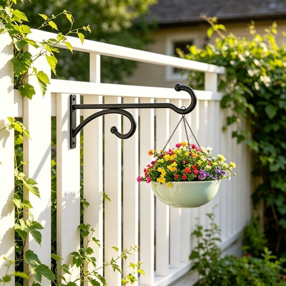 Gallickan Decorative Wall Mount Hanger Bracket, Black Metal Hook for Flower Baskets Bird Feeders, 7.87x3.14 Inches, 1pc