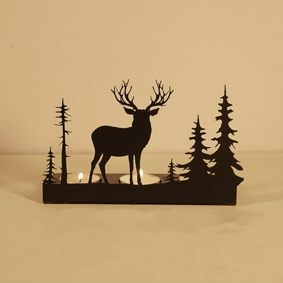 Gallickan Deer Christmas Candlestick Holders, Vintage Candle Stick Holder Iron Candle Holder Xmas Decoration for Xmas Table Mantle Fireplace, A