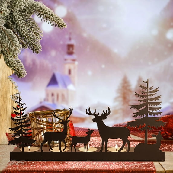 Gallickan Deer Christmas Candlestick Holders, Vintage Candle Stick Holder Iron Candle Holder Xmas Decoration for Xmas Table Mantle Fireplace, C