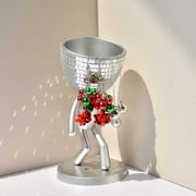 Gallickan Disco Ball Head Planter, Mirror Disco Figure Planter for Planter, Head Planter Acrylic Flower Pot for Desk, Disco Ball Desktop Decor, Silver