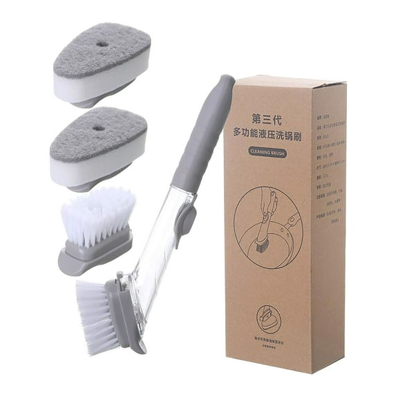Gallickan Dishwand Sponges Brush, 3-In-1 Dish Wand Refill Replacement with Handle, Heavy Duty Scrub Dots Brushes Dispenser, Soap Dispensings for Kitchen Sink, Gray
