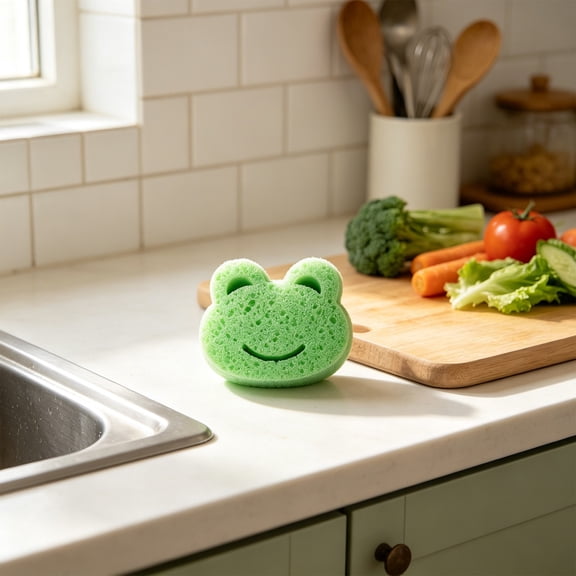 Gallickan Dishwashing Sponge 4pc Set, High Density Kitchen Cleaning Scrubber for Bowls Pots, Water Absorbing Stain Removing Wiping, Green