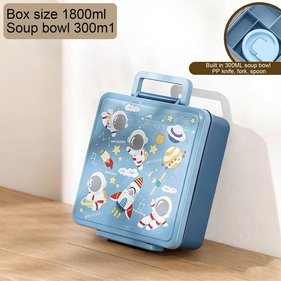 Gallickan Divided Handle Lunch Box, Travel Portable Picnic Box, Fruit Salad Container with Cutlery and Soup Bowl, Leakproof Silicone Seal, Blue