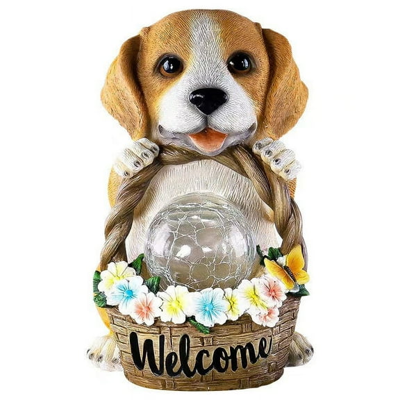 Gallickan Dog Statues Outdoor Decor, Solar Lights Outdoor Dog Statue Garden Decorations Solar Dog Ornaments for Patio, Lawn, Yard Art Decoration, Housewarming Garden Gift, Multicolor