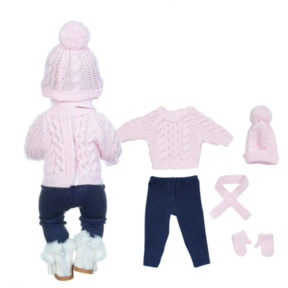 Gallickan Doll Clothes, Baby Doll Clothes Set of 5, Includes Shirt, Pants, Hat, Scarf and Gloves, Baby Doll Outfit for 17-19 Inch Dolls, Outfits Accessories, Pink
