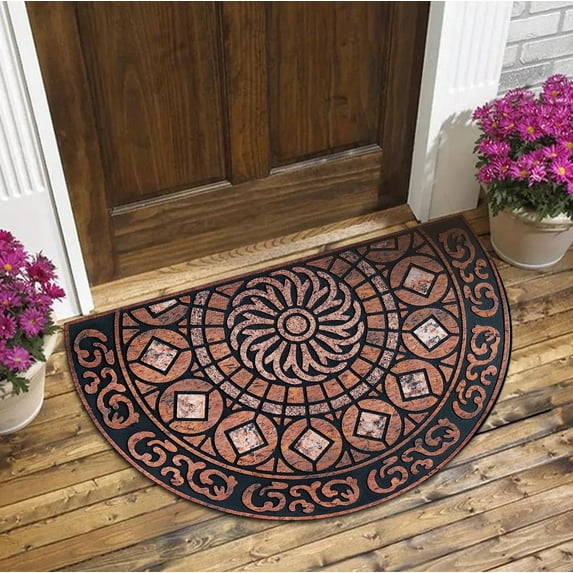 Gallickan Doormat, 16x24 Inch Bohemian Semi-Circle Non Slip Entry Rug, Crystal Velvet Front Door Mat Point Plastic Backing, C