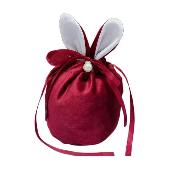 Gallickan Easter Bunny Bags with Drawstring, 5.5 x 5 Inch Easter Bags with Ears Party Favors Gift Bags Easter Candy Egg Hunts Stuffer for Kids Girls, Red