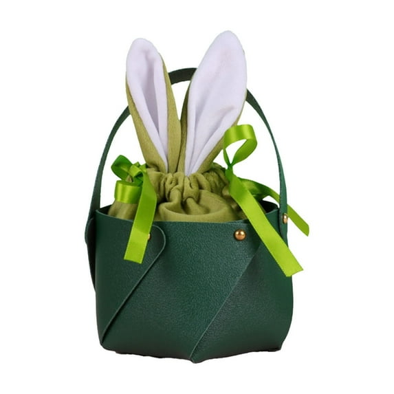 Gallickan Easter Bunny Baskets, Easter Bunny Bucket with Handles, Easter Egg Storage Bag Bunny Basket Desktop Storage Basket, Green