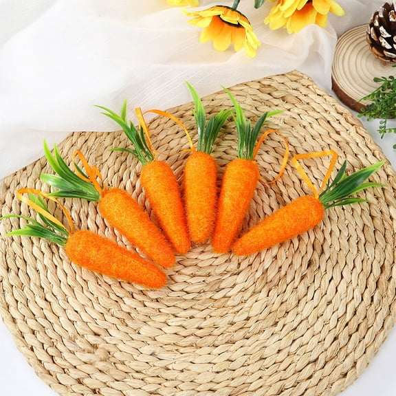 Gallickan Easter Carrots Toy, 6 Pcs Artificial Fabric Carrot for Bunny Decor Seasonal Vegetables Toy Farm Fresh Carrot for Home Kitchen Party DIY Decorations Supply, 6 Pcs