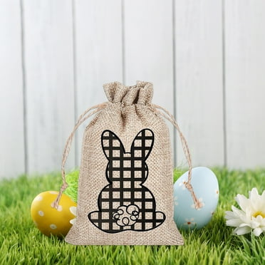 Gallickan Easter Gift Bags, Easter Bunny Party Candy Box Gift Bag Gift Packaging Linen Drawstring Bag Candy Easter Eggs Bag, B