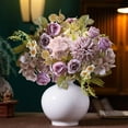 thumbnail image 1 of Gallickan Fake Flowers, 7 Stems Hydrangea Rose Chamomile Arrangement, Home Decoration Bouquets for Wedding Baby Shower (Flower Pots not included), Purple, 1 of 8