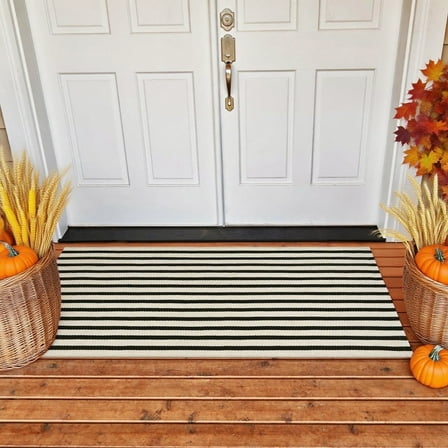 Gallickan Fall Doormat, Striped Welcome Mat for Front Porch Layering, Outdoor Entryway Rug for Autumn, for Patio, Doorway, or Indoor Thanksgiving Decor, Rose Gold
