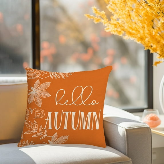 Gallickan Fall Pillow Covers 18x18 Inch, Pumpkin Maple Leaves Autumn Harvest Throw Pillow Cases Decorative Thanksgiving Day Cushion Case for Couch Sofa Outdoor Home Decor, D