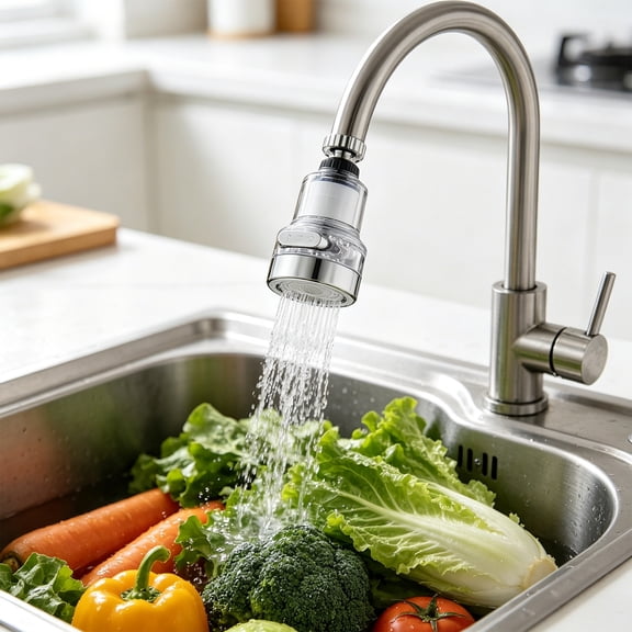 Gallickan Faucet Extender with Double-Filter Water Purifier, 360 Degree Rotating 3-Setting Aerator, 1pc Silver Plastic Tap Filtration System, Pressure Boosting Sink Attachment, Style B