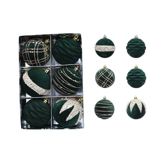 Gallickan Flocked Christmas Ornaments, 6 Pcs 3 Inch Decorative Balls, Painted Tree Decorations, Festive Holiday Balls for Christmas Tree Decor, Green