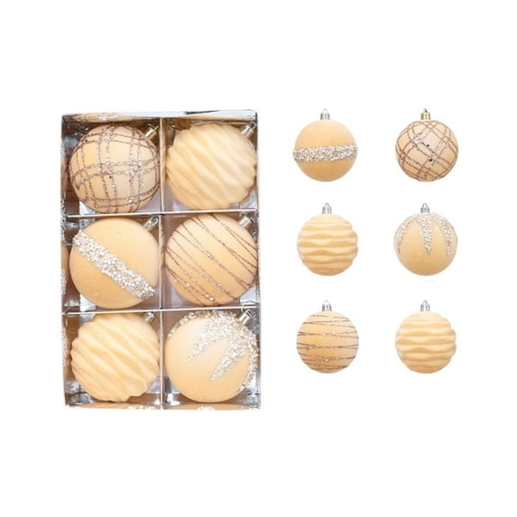 Gallickan Flocked Christmas Ornaments, 6 Pcs 3 Inch Decorative Balls, Painted Tree Decorations, Festive Holiday Balls for Christmas Tree Decor, Khaki