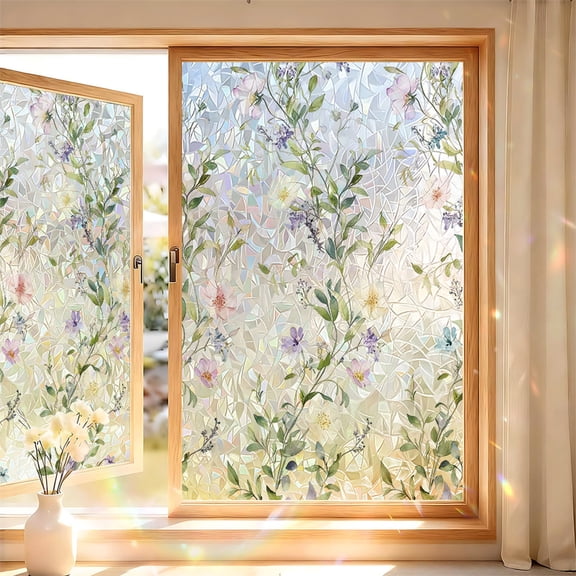 Gallickan Floral Window Film, Electrostatic Cling, 17.7x47.2 Inch, Privacy Decorative Glass Sticker for Home Office Bathroom