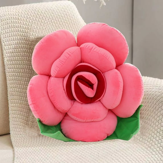 Gallickan Flower Plush Pillow, Rose Pillow Soft & Comfortable Flower Cushion Colorful Flower Plush Toy Home Bedroom Shop Restaurant Decor, 15.7", Watermelon Red