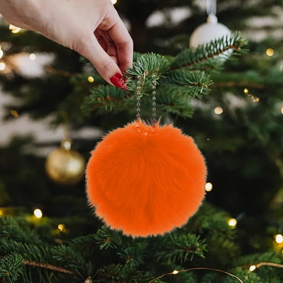 Gallickan Fluffy Christmas Ornament, 3-Inch Fuzzy Decorative Ball for Xmas Tree and Wreath Enhancement, Orange