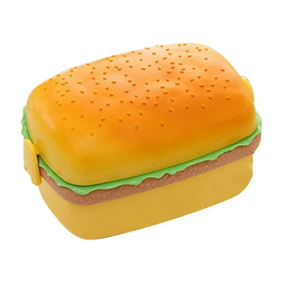 Gallickan Fun Hamburger Bento Lunch Box for Kids, Square Plastic Meal Container with Spoon, Reusable and Leakproof for School, Compact Design