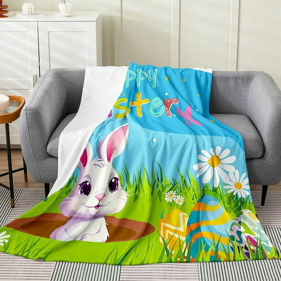 Gallickan Fuzzy Bunny Blanket, Cute Easter Throw Blanket, Soft Plush Blankets, Comfortable Easter Gifts for Girls, 40x28 Inches, Blue