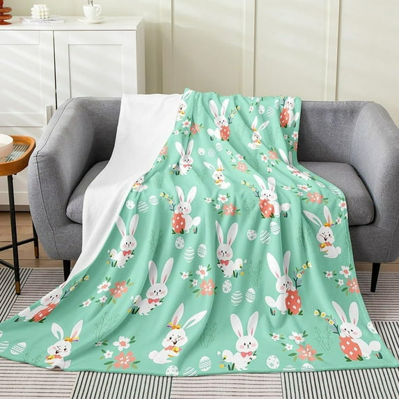 Gallickan Fuzzy Bunny Blanket, Cute Easter Throw Blanket, Soft Plush Blankets, Comfortable Easter Gifts for Girls, 40x28 Inches, Green