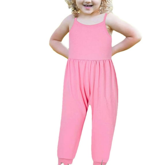 Gallickan Girl Toddler Jumpsuits Rompers Girls Kids Summer Solid Color Romper Sling Sleeveless Backless Short Jumpsuit Sizes 1T-5T Kids Deals under $10
