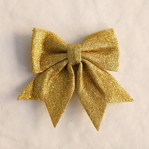Gallickan Glitter Bow Hair Ties, 2-Pack Ponytail Holders, Strong Hair Bands for Uniform, Christmas Gift Accessory, Gold