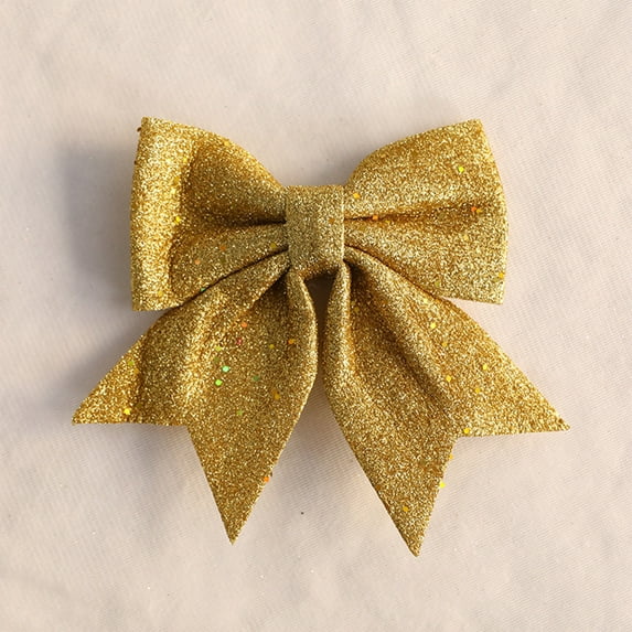 Gallickan Glitter Bow Hair Ties, 2-Pack Ponytail Holders, Strong Hair Bands for Uniform, Christmas Gift Accessory, Gold