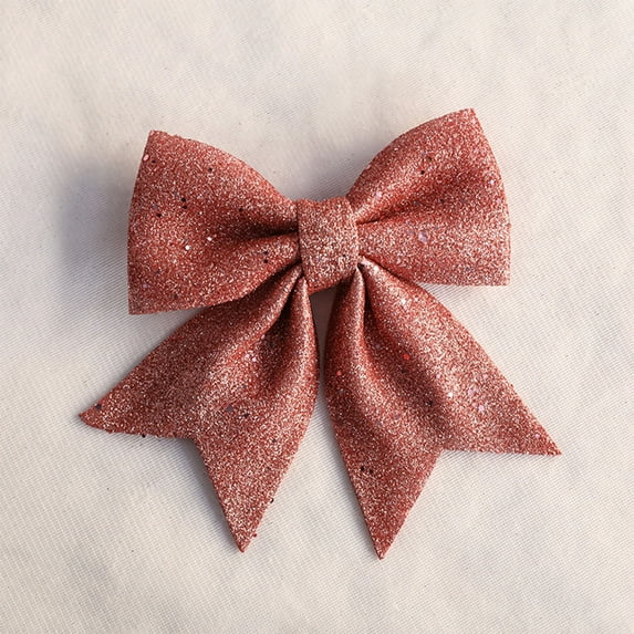 Gallickan Glitter Bow Hair Ties, 2-Pack Ponytail Holders, Strong Hair Bands for Uniform, Christmas Gift Accessory, Pink