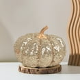 thumbnail image 1 of Gallickan Glitter Pumpkin Decor, Gold Sequin Artificial Foam Fruit Fall Harvest Thanksgiving Table Centerpiece Vignette Display Ornament, Khaki, 1 of 6