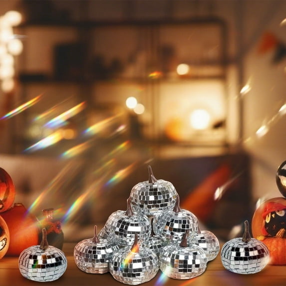 Gallickan Glitter Pumpkin Ornaments, 12Pcs Reflective Halloween Decor Set, Sparkling Party Tabletop Display Props, Festive Decorations for Indoor Holiday Display, Silver
