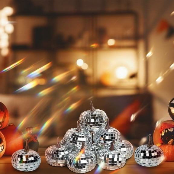 Gallickan Glitter Pumpkin Ornaments, 12Pcs Reflective Halloween Decor Set, Sparkling Party Tabletop Display Props, Festive Decorations for Indoor Holiday Display, Silver