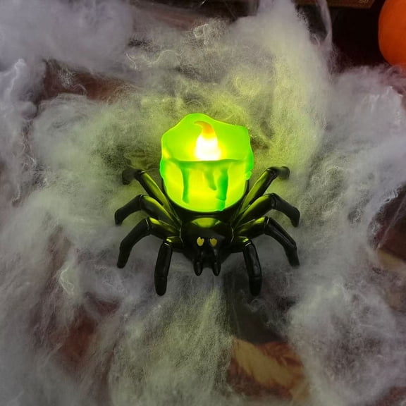 Gallickan Green Halloween Spider LED Candle Light, Dripping Flameless Candle Figurine Spooky Tabletop Decor