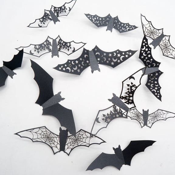 Gallickan Halloween Bat Wall Decals, 12-Pack 3D Black Bats Stickers, Adhesive Window Decor, Removable Stickers Decoration for Home, Office, Kitchen Interior, C