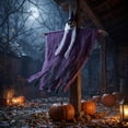 thumbnail image 1 of Gallickan Halloween Decoration Scene Setting Props, Spooky Hanging Witch Pendant, Plastic, Purple, 1pc, 1 of 7
